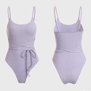 Berlook Purple Textured Tie One-Piece Swimsuit Sz M NWT